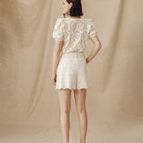 LULU | Ecru Broderie Anglaise Cotton Tie Front Shorts
