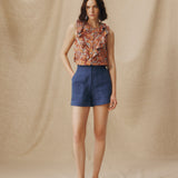 ZURI | Indigo Blue Linen Shorts