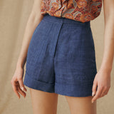 ZURI | Indigo Blue Linen Shorts