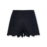 ISHANI | Black Trapunto Embroidered Linen High Waist Short