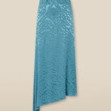 BHAKTI | Turquoise Blue Jacquard Leopard Print Asymmetric Skirt