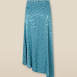BHAKTI | Turquoise Blue Jacquard Leopard Print Asymmetric Skirt