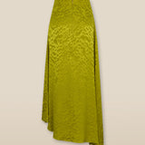 BHAKTI | Chartreuse Yellow Jacquard Leopard Print Asymmetric Skirt