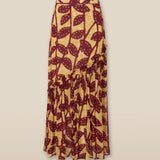 MILLIE | Burgundy & Gold Ruffle Crepe Long Skirt