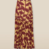 MILLIE | Burgundy & Gold Ruffle Crepe Long Skirt