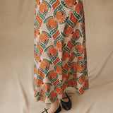 AYLA | Falda acampanada de algodón con estampado en terracota y verde azulado