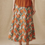 AYLA | Falda acampanada de algodón con estampado en terracota y verde azulado