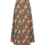 AYLA | Falda acampanada de algodón con estampado en terracota y verde azulado