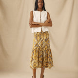 MONISHA | Ochre Yellow Multi Print Cotton Skirt