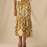 MONISHA | Ochre Yellow Multi Print Cotton Skirt