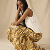 MONISHA | Ochre Yellow Multi Print Cotton Skirt