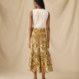 MONISHA | Ochre Yellow Multi Print Cotton Skirt