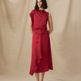 LETIZIA | Crimson Red Asymmetric Silk Skirt