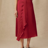 LETIZIA | Crimson Red Asymmetric Silk Skirt