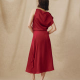 LETIZIA | Crimson Red Asymmetric Silk Skirt