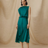 LETIZIA | Emerald Green Asymmetric Silk Skirt