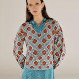 LANA | Teal Multicolour Flower Crochet Cotton Sweater