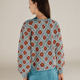 LANA | Teal Multicolour Flower Crochet Cotton Sweater