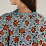 LANA | Teal Multicolour Flower Crochet Cotton Sweater