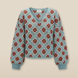 LANA | Teal Multicolour Flower Crochet Cotton Sweater