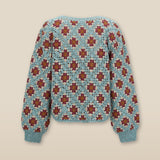 LANA | Teal Multicolour Flower Crochet Cotton Sweater