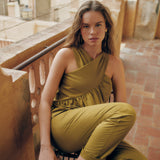 POPEA | Olive Green Wrap Front Cotton Top