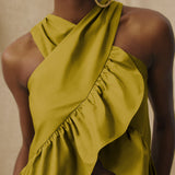 POPEA | Olive Green Wrap Front Cotton Top