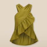 POPEA | Olive Green Wrap Front Cotton Top