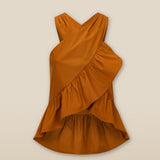 POPEA | Burnt Orange Wrap Front Cotton Top