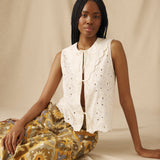 LULU | Ecru Broderie Anglaise Cotton Tie Front Top