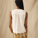 LULU | Ecru Broderie Anglaise Cotton Tie Front Top