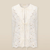 LULU | Ecru Broderie Anglaise Cotton Tie Front Top