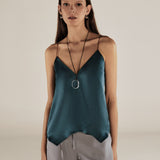 BELEN | Peacock Green Satin Strap Camisole Top
