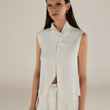 PARUL | Cream Twist Front Sleeveless Blouse