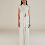 PARUL | Cream Twist Front Sleeveless Blouse