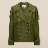 HAMA | Green & Gold Flower Jacquard Short Trench Coat