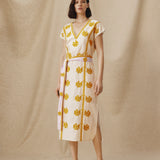 AVANT | Ecru & Ochre Green Embroidered Cotton Linen Tunic