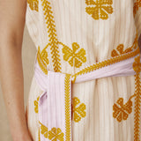 AVANT | Ecru & Ochre Green Embroidered Cotton Linen Tunic