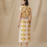 AVANT | Ecru & Ochre Green Embroidered Cotton Linen Tunic