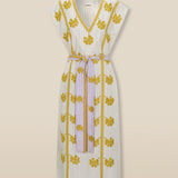 AVANT | Ecru & Ochre Green Embroidered Cotton Linen Tunic