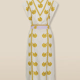 AVANT | Ecru & Ochre Green Embroidered Cotton Linen Tunic