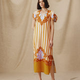 SANDHIKA | Ochre Yellow Multi Embroidered Linen-Cotton Tunic