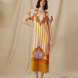 SANDHIKA | Ochre Yellow Multi Embroidered Linen-Cotton Tunic