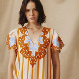 SANDHIKA | Ochre Yellow Multi Embroidered Linen-Cotton Tunic