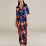 BRUNA | Blue & Burgundy Gathered Detail Tunic