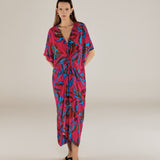 CHETANA | Magenta & Blue Flower Knot-Front Tunic