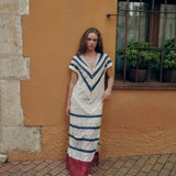 CAIMILE | Ecru Cotton Lace Tunic Dress with Navy Stripes