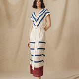 CAIMILE | Ecru Cotton Lace Tunic Dress with Navy Stripes