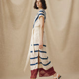 CAIMILE | Ecru Cotton Lace Tunic Dress with Navy Stripes