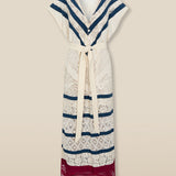 CAIMILE | Ecru Cotton Lace Tunic Dress with Navy Stripes